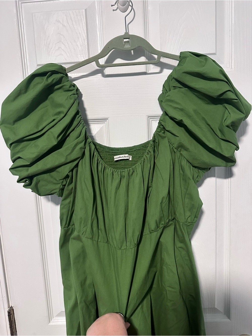 Abercrombie & Fitch Olive Green Puff Sleeve Dress - Picture 3 of 4